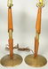 Pr Walnut Brass American Modern Table Lamps. Wood