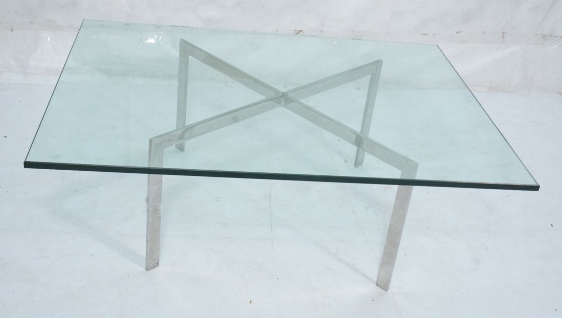 KNOLL Barcelona Glass Top Coffee Cocktail Table.: KNOLL Barcelona Glass Top Coffee Cocktail Table. Thick 3/4" Thick Rectangular Glass Top. -- Dimensions: H: 17 inches: W: 48 inches: D: 35.75 inches ---