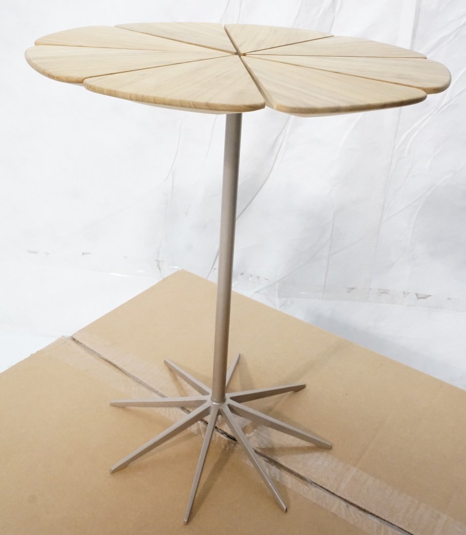 RICHARD SCHULTZ Wood Petal Side Table. Metallic P: RICHARD SCHULTZ Wood Petal Side Table. Metallic Paint Finish Base. Natural wood finish petal top. Richard Schultz Original Box. -- Dimensions: H: 19.25 inches: W: 16 inches: D: 16 inches ---