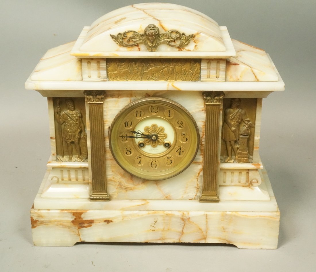 Antique Onyx And Bronze Mantle Clock. Croydon Pa