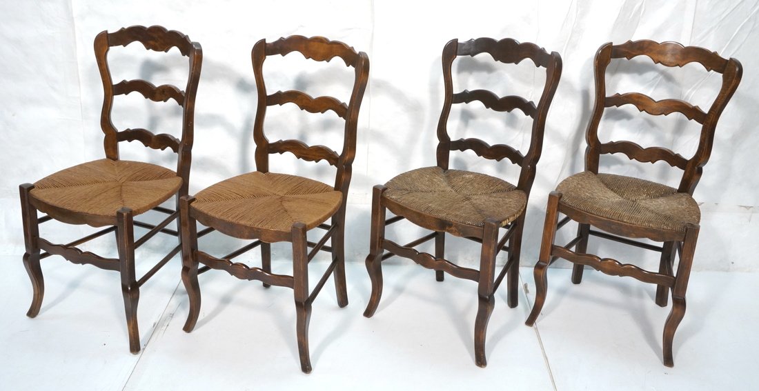 Set of 4 French Country Chairs. Wood and woven ru: Set of 4 French Country Chairs. Wood and woven rush chairs. Country French ladder back.-- Dimensions: H: 35 inches: W: 18 inches: D: 17 inches ---