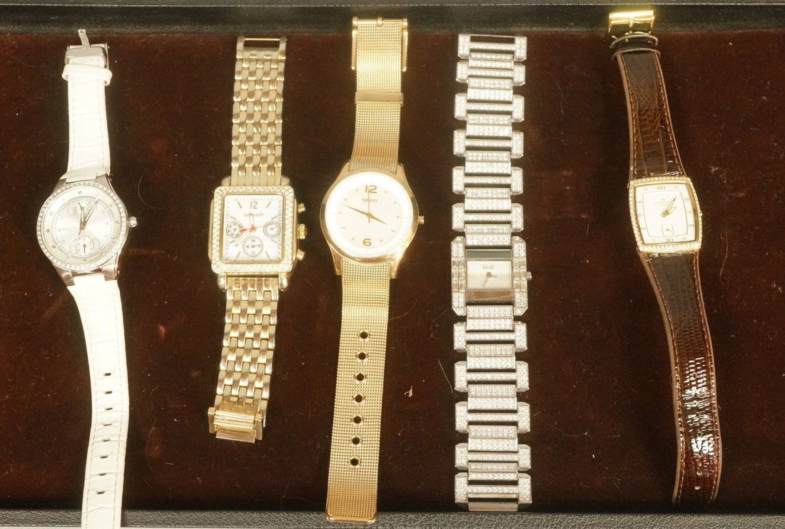 Lot 5 Fashion Ladies Watches. Designers are D&G (: Lot 5 Fashion Ladies Watches. Designers are D&G (Dolce & Gabbana), SKAGEN, DKNY mother of pearl face, GOSSIP and KENNETH COLE.-- Dimensions: --- US Shipping charge: $9