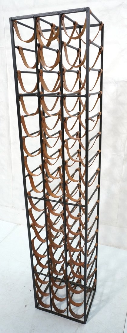 ARTHUR UMANOFF Black Iron Wine Rack. Leather stra: ARTHUR UMANOFF Black Iron Wine Rack. Leather straps. -- Dimensions: ---