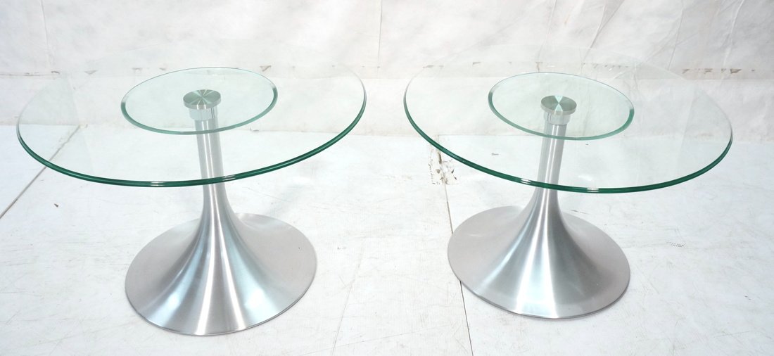 Pair Modernist Glass and Stainless Side Tables. (1 of 8)
