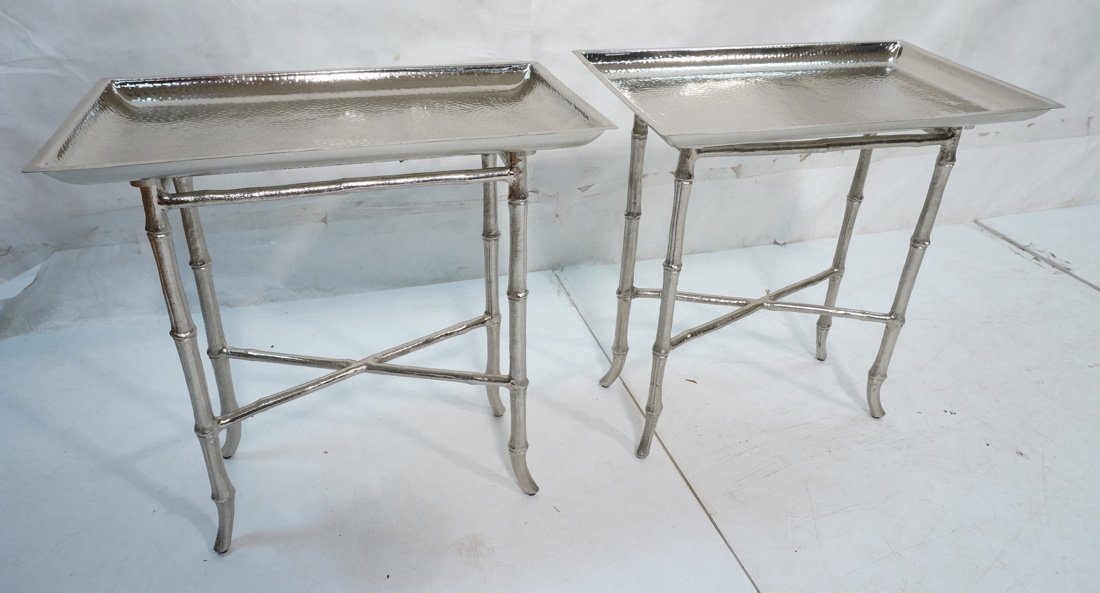 Pair Contemporary Silvered Metal Tray Tables.  Fa (1 of 9)