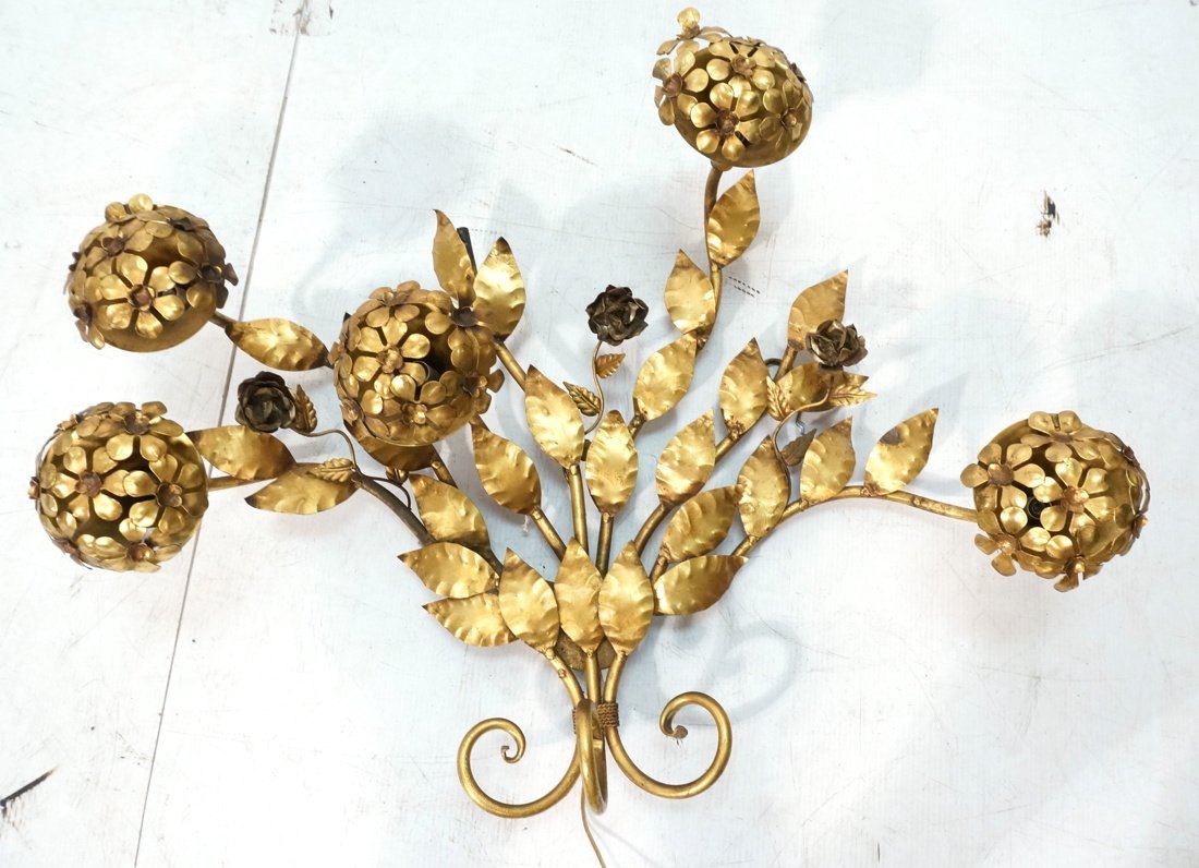 Italian Gilt Iron Wall Sconce Lamp.  5 Lighted fl (1 of 7)