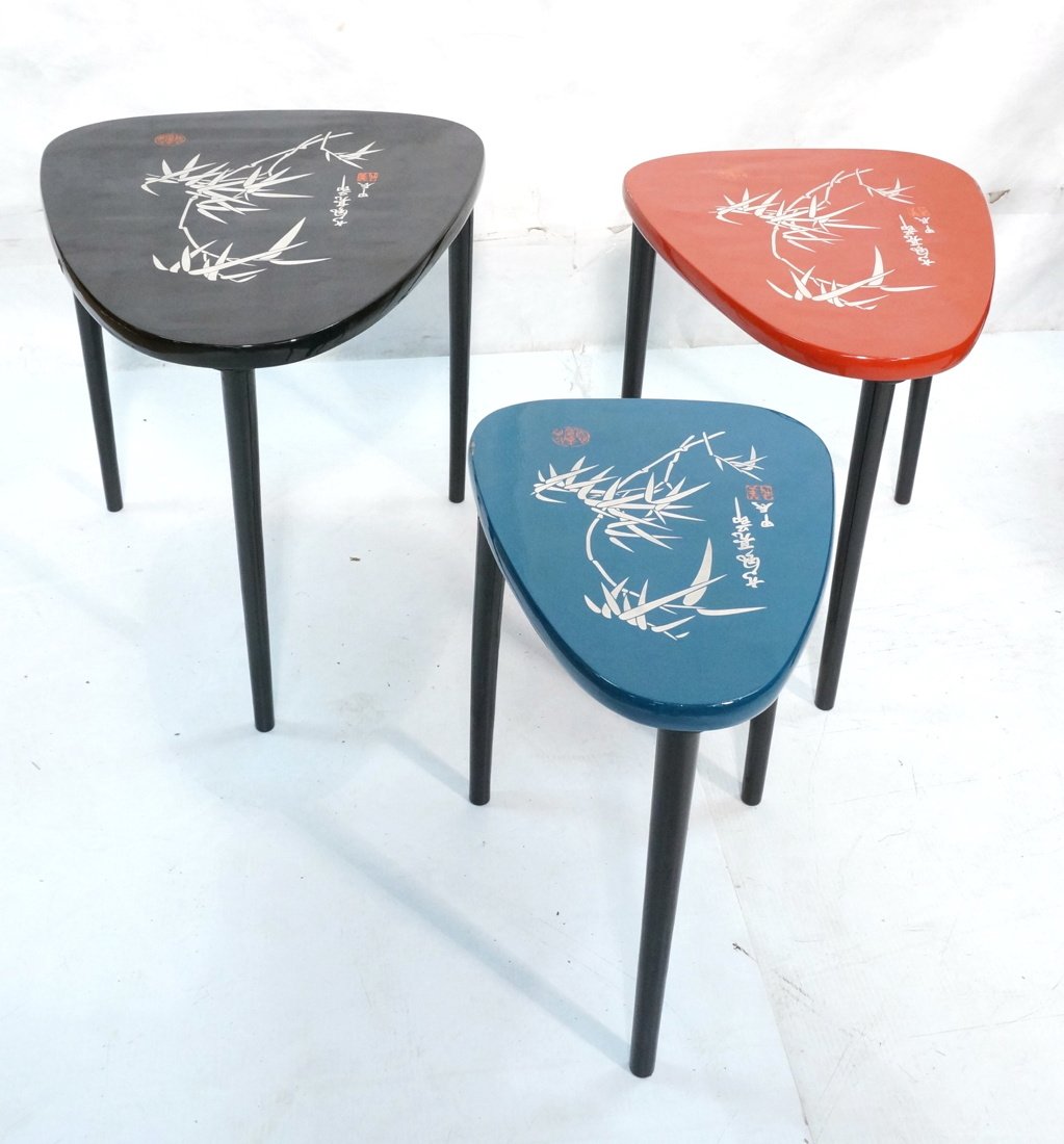Set of 3 Asian Style Nesting Table. Lacquered.: Set of 3 Asian Style Nesting Table. Lacquered. -- Dimensions: H: 19.5 inches: W: 22.5 inches: D: 19.5 inches ---