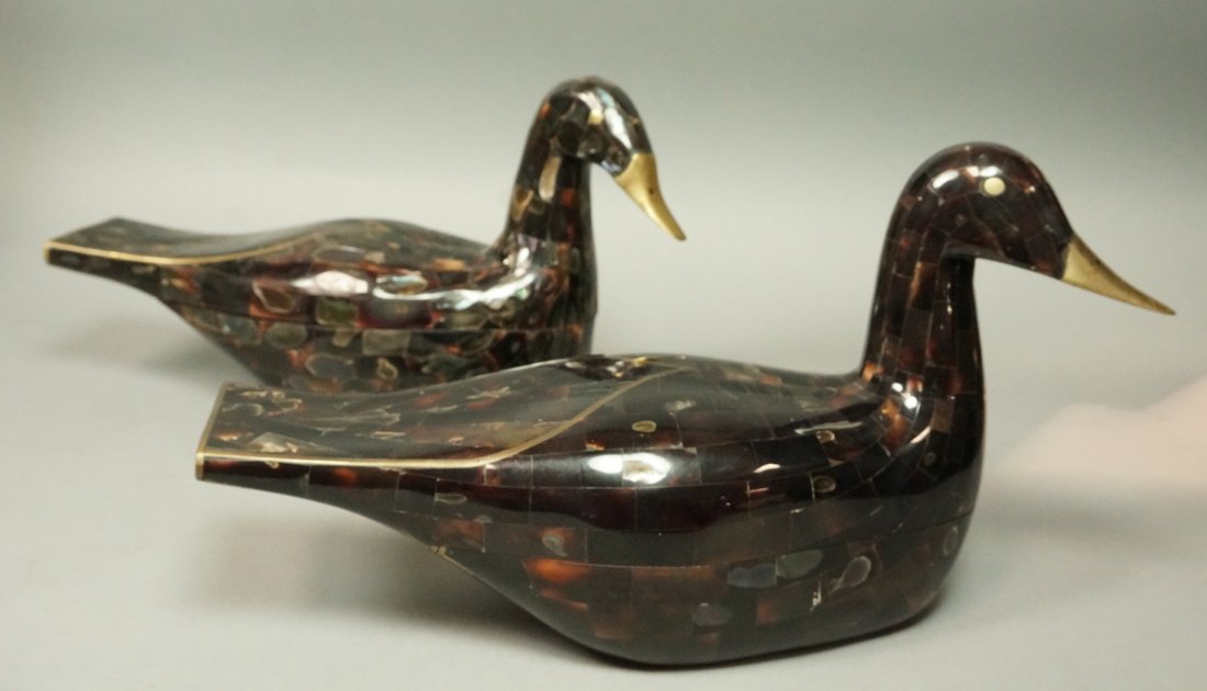 Pair Maitland Smith Duck Form Boxes.  Horn, Abalo (1 of 9)