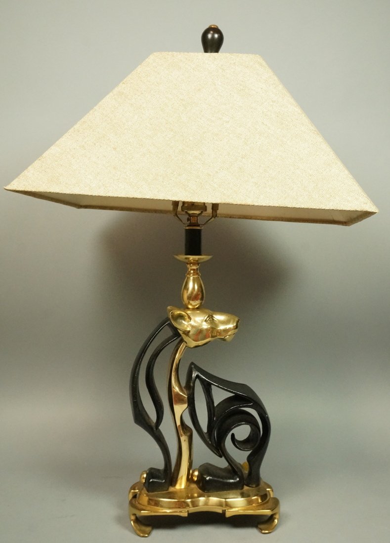 Decorator Cat Form Table Lamp.  Black and brass. (1 of 7)