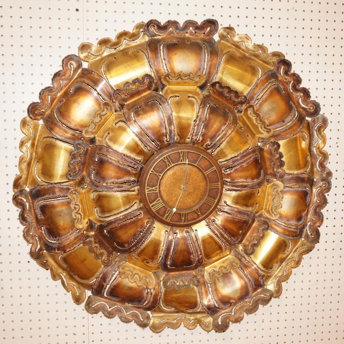 Large Brutalist Mixed Metal Wall Clock. Round for (1 of 2)