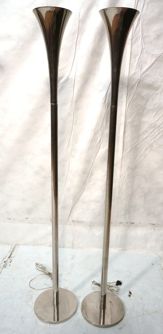Pr Modernist LAUREL Chrome Floor Lamps Torchieres (1 of 8)