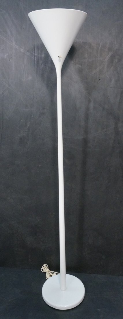 White enamel painted torch floor lamp. Cone form (1 of 6)