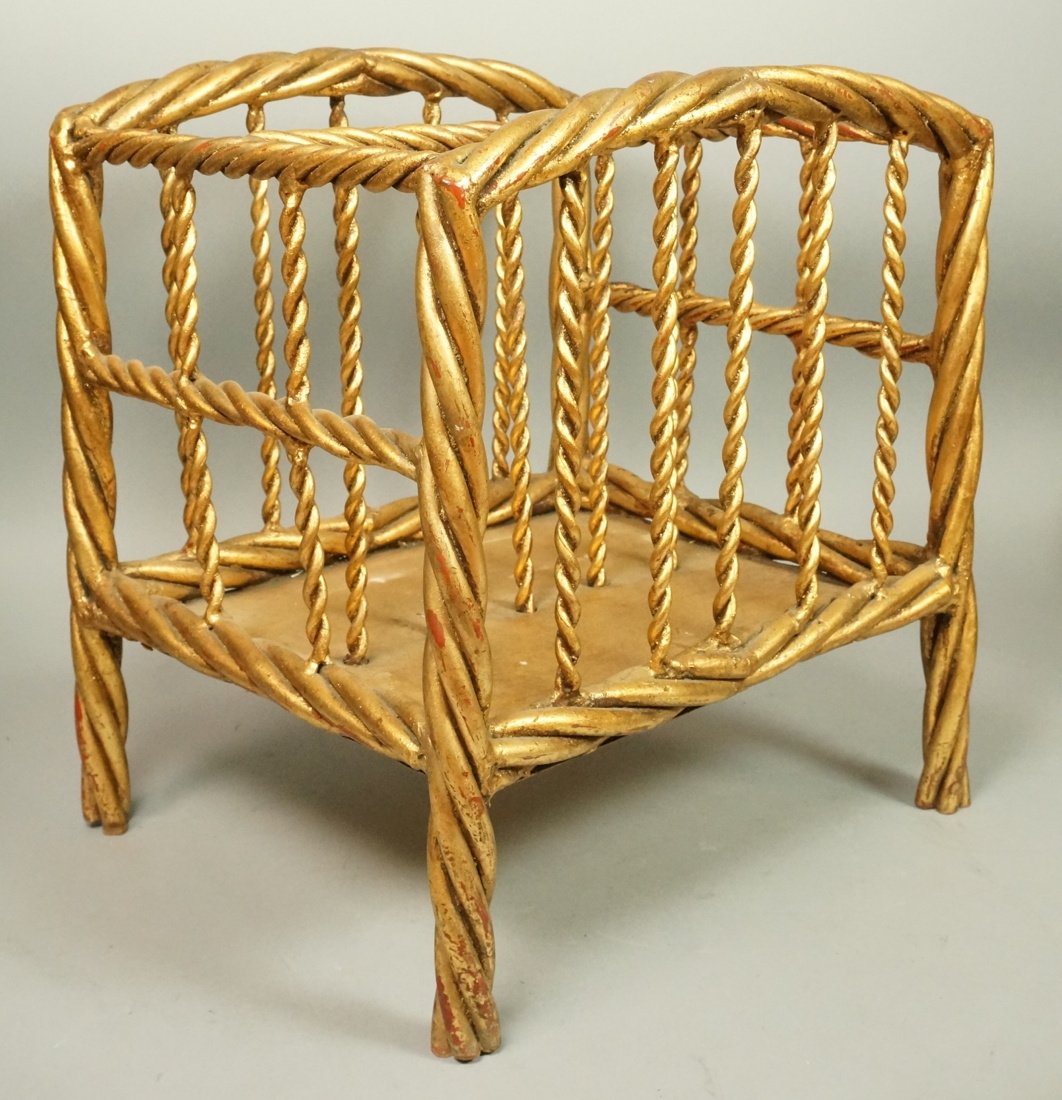 Italian Gilt Iron Magazine Stand. Twisted rope d: Italian Gilt Iron Magazine Stand. Twisted rope design.-- Dimensions: H: 17 inches: W: 16 inches: D: 14 inches ---