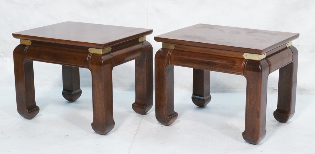 Pair Asian Style Side End Tables.  Brass bands on (1 of 8)