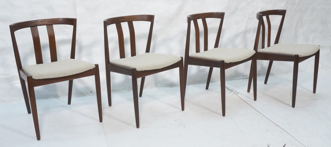 Set 4 Danish Teak RAYMOR Dining Chairs. Barrel Ba: Set 4 Danish Teak RAYMOR Dining Chairs. Barrel Back. Upholstered seats. Labels. -- Dimensions: H: 29 inches: W: 19.5 inches: D: 18 inches ---