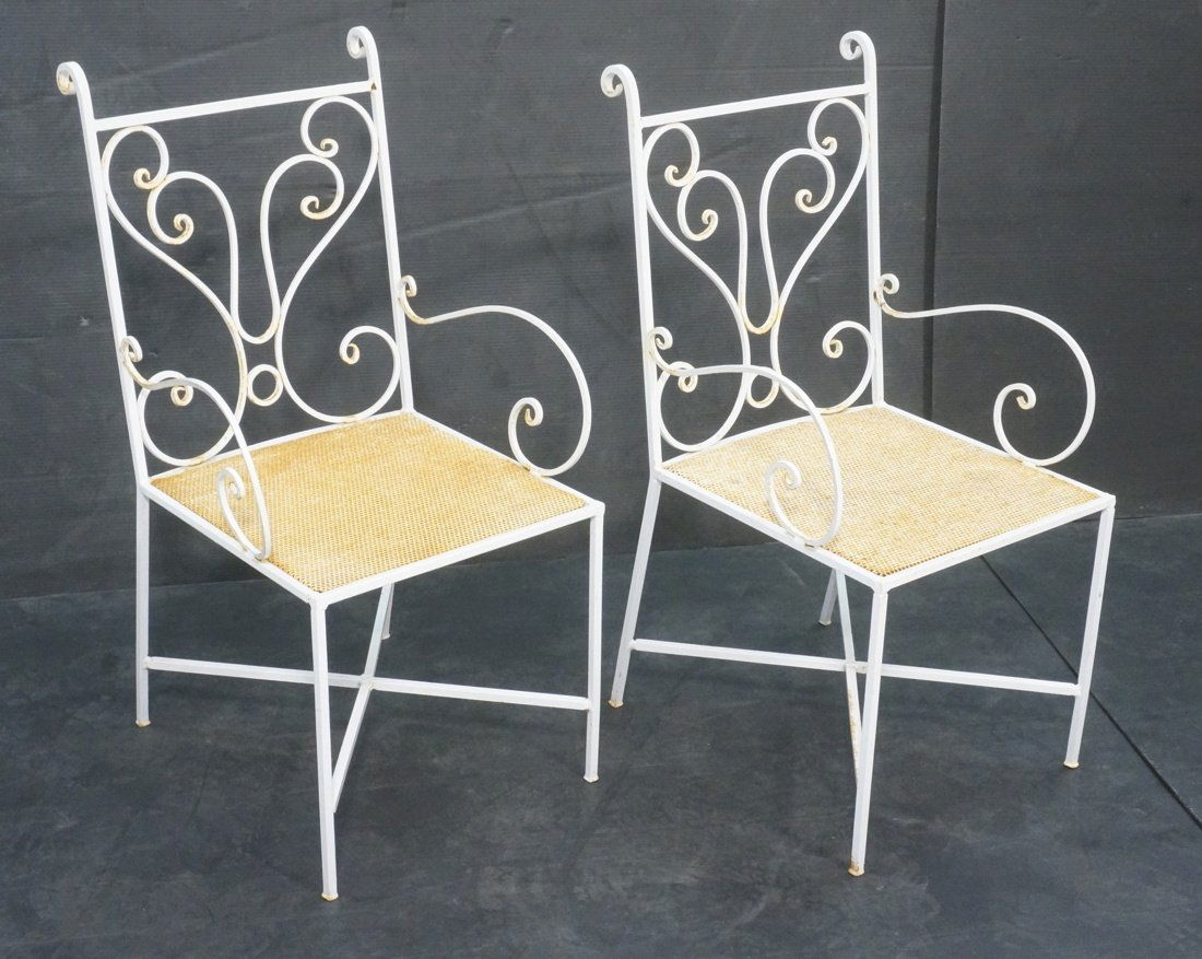 Pr White Painted Iron Metal Patio Outdoor Chairs. (1 of 9)