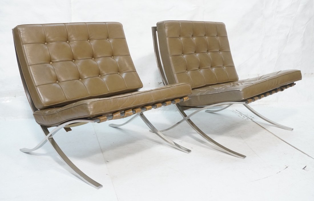 Pr Olive Leather Barcelona Chairs. KNOLL. Chrome (1 of 7)