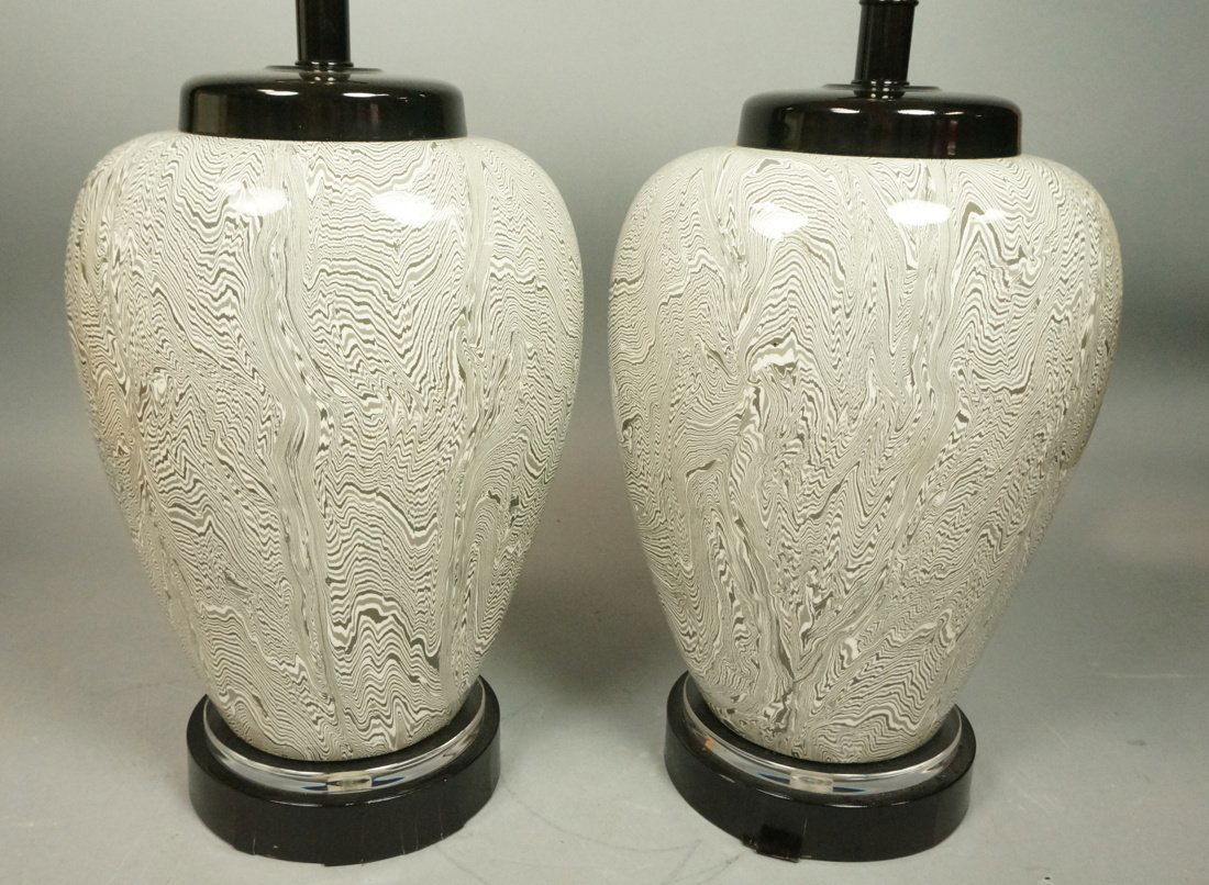 Pair Fornasetti  Style Table Lamps.  Marbleized P (1 of 5)