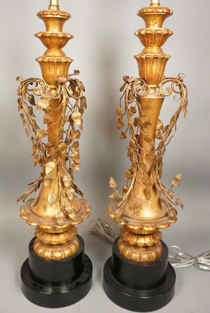 Pair Italian Gilt Wood and Iron Table Lamps.  Urn (1 of 8)