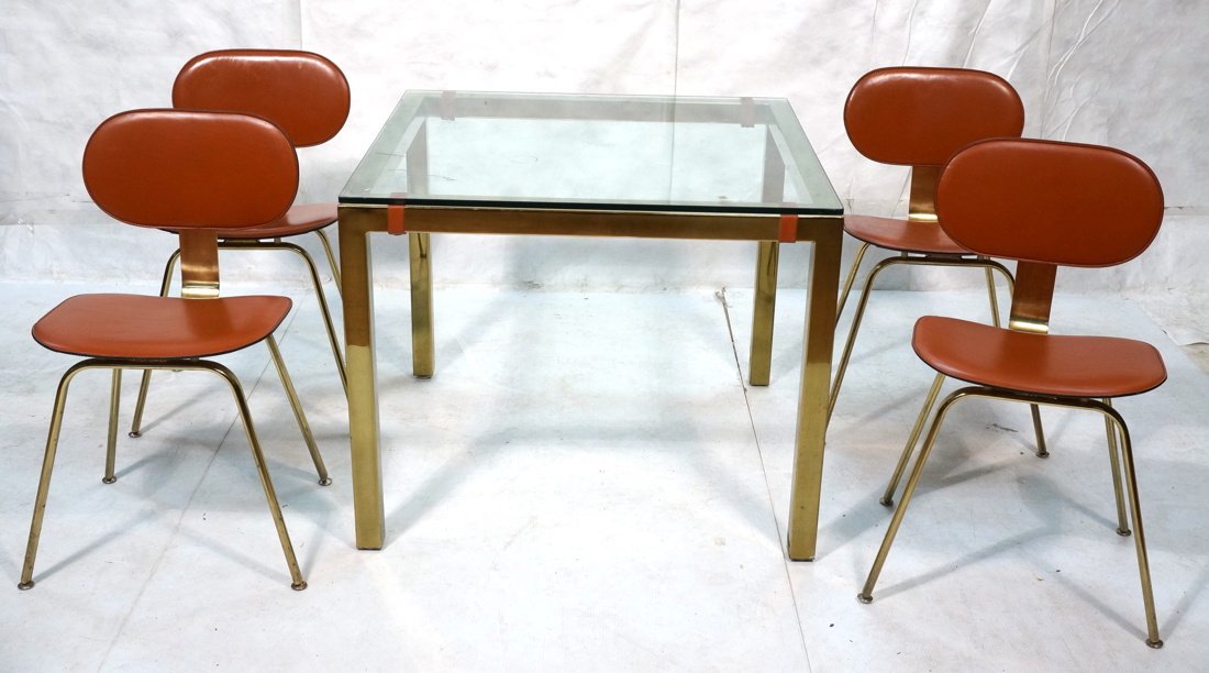 5pc Leather & Brass Italian style Table & Chairs. (1 of 10)