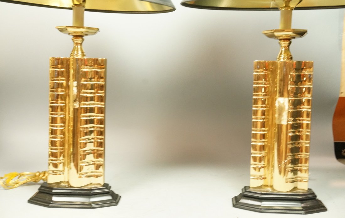Pr Brass Modernist Table Lamps. Stepped black bas (1 of 8)