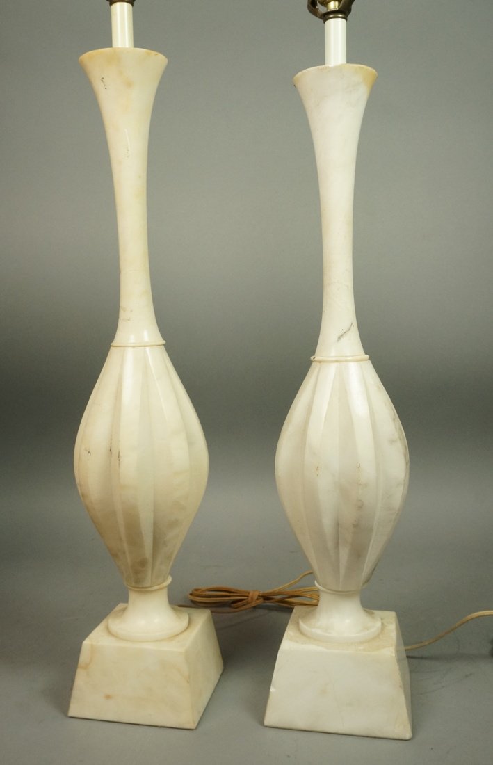 Pr Fluted Carved Marble Modernist Table Lamps. Cl (1 of 8)