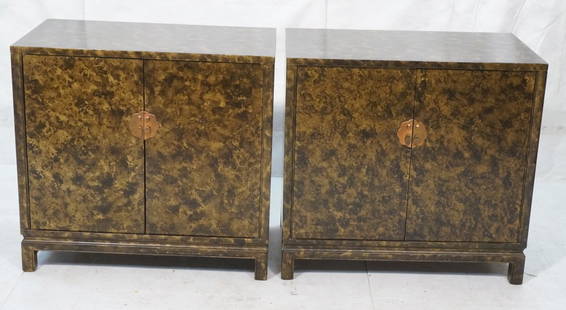 Pair Oil Spot Lacquer Server Cabinets. Asian Sty: Pair Oil Spot Lacquer Server Cabinets. Asian Style. Metal pulls. Landstrom Furniture.-- Dimensions: H: 32.25 inches: W: 34 inches: D: 19.5 inches ---