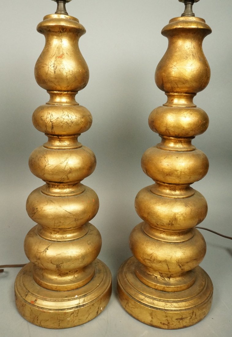 Pair Gilt Plaster Table Lamps.  Stacked ball Desi (1 of 7)