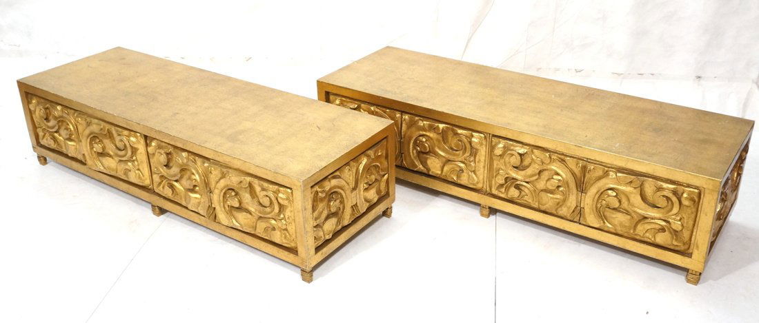 Pr Gilt Wood Low Console Cabinets. Carved Sculpte (1 of 9)