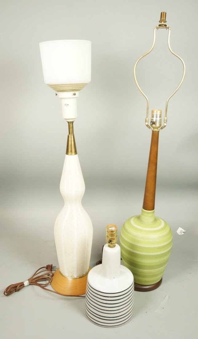 3 Piece mid-century pottery lamp lot. blue and wh (1 of 8)