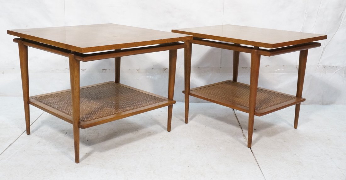 Set of 2 John Widdicomb end tables with woven can (1 of 10)