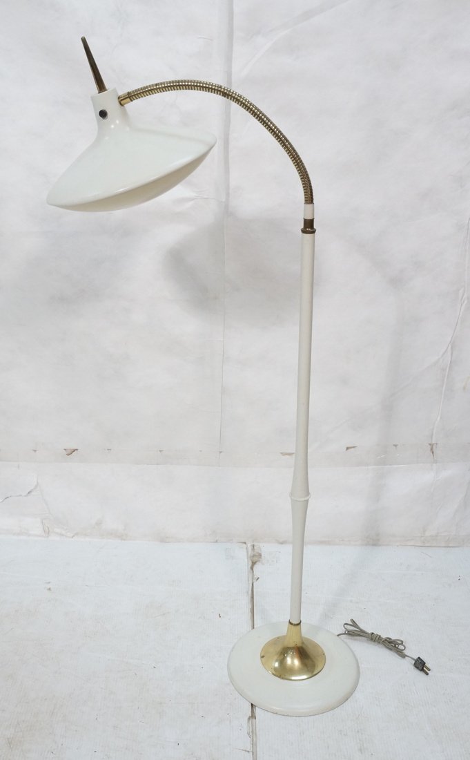 Dazor style saucer floor lamp. white with brass. (1 of 5)