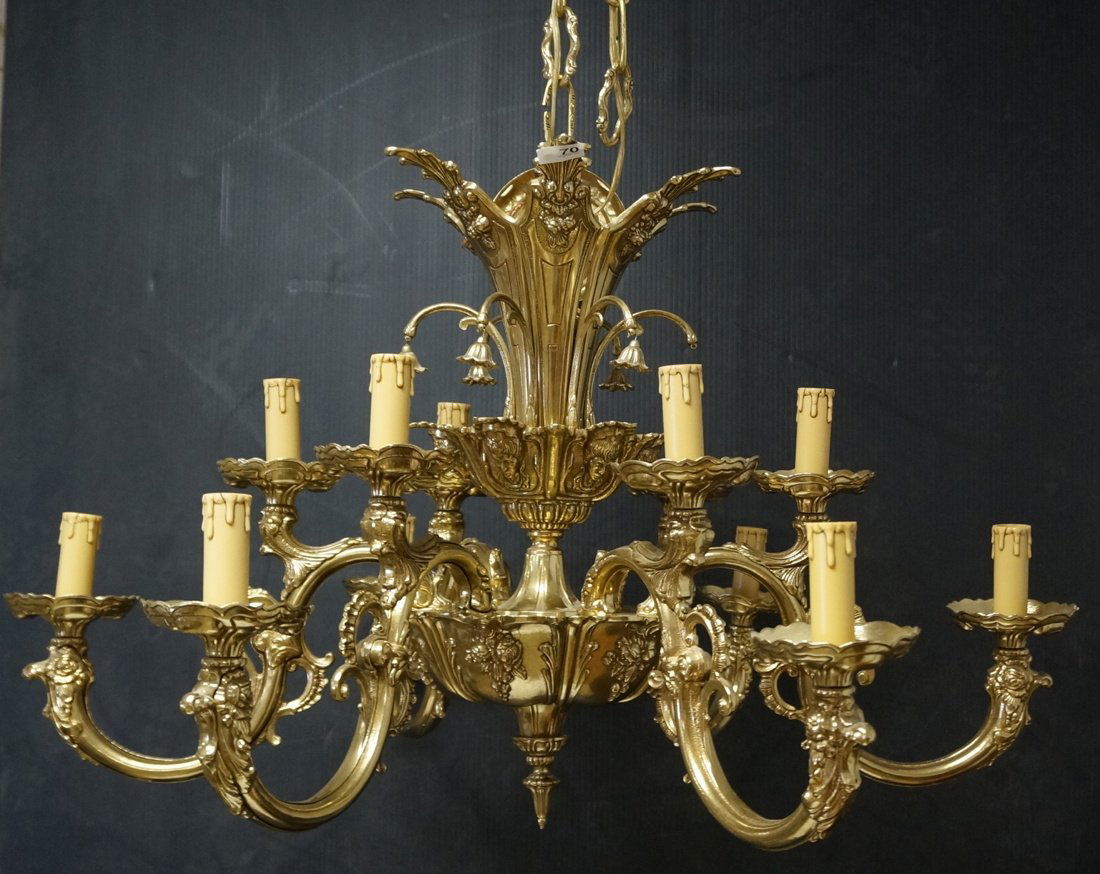 Heavy brass decorator chandelier with Repousse fl (1 of 6)