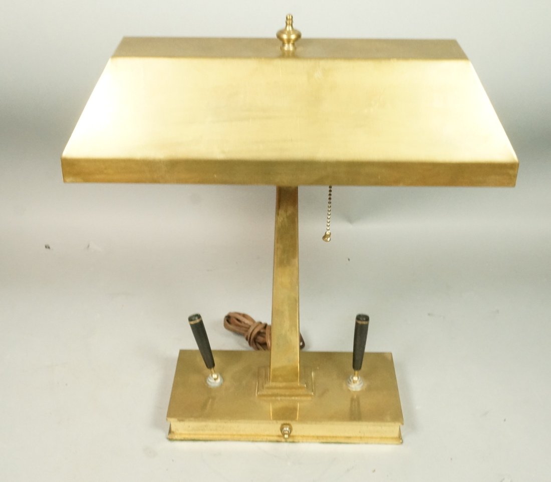 Bankers desk lamp with 2 pen holders. Brass base, (1 of 8)