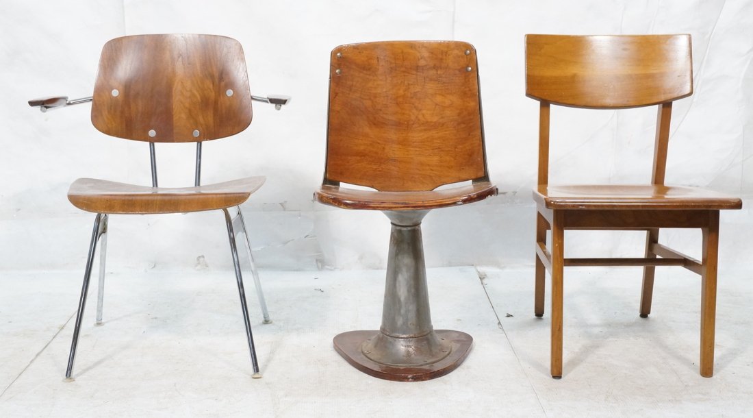 Lot of 3 chairs. Mid century industrial. 1) Metal (1 of 10)