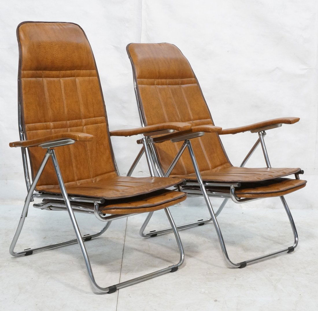 Pair of Chrome  lounge chairs with pull out ottom (1 of 8)
