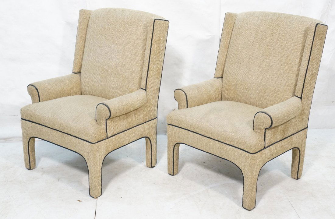 Pair of tall back upholstered wing chairs. Uphols (1 of 9)