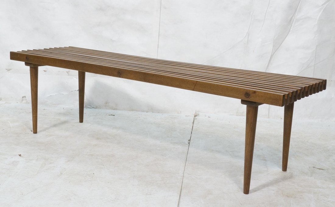American modern walnut slat bench on peg legs. Do (1 of 5)