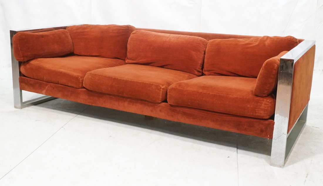 Milo Baughman style Chrome Frame Couch Sofa. Rust (1 of 10)