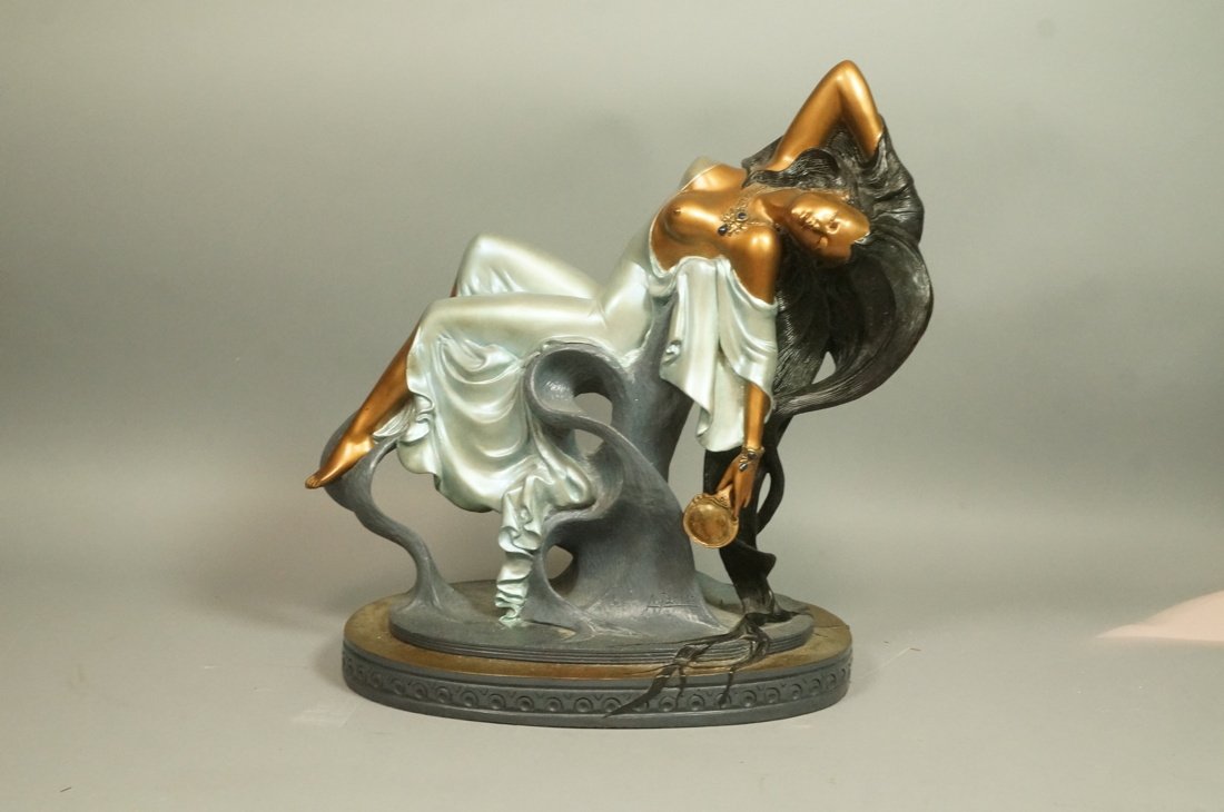 ANGELO BASSO Bronze sculpture. Reclining Semi nu: ANGELO BASSO Bronze sculpture. edition 79/175 Reclining Semi nude.-- Dimensions: H: 18 inches: W: 18 inches: D: 10 inches ---