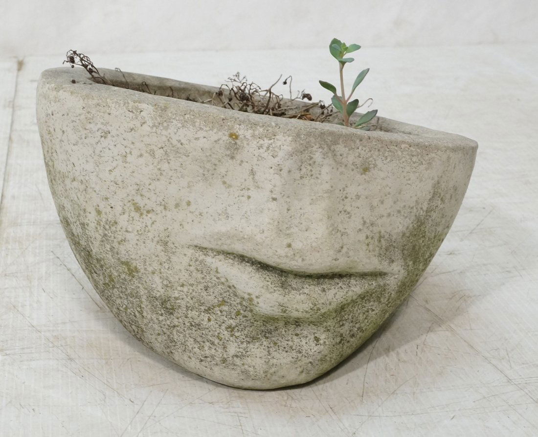 Small Fornasetti Style Face Planter.  Concrete. Q (1 of 3)