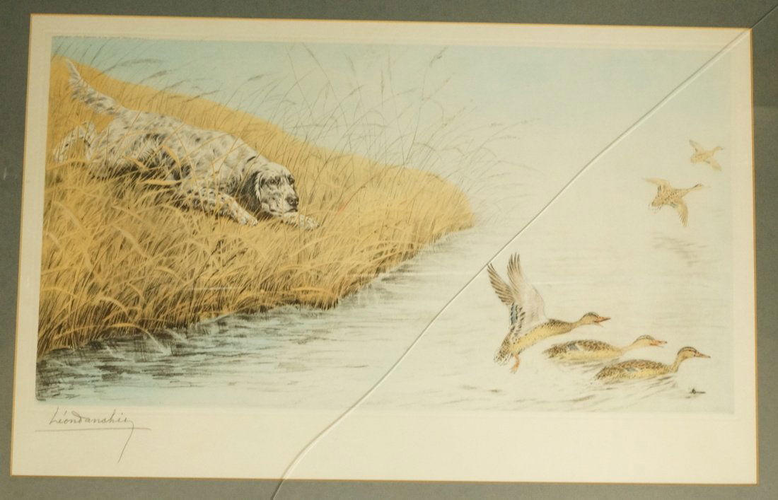 Leon Danchin Lithograph Print of Hunting Dog flus (1 of 6)