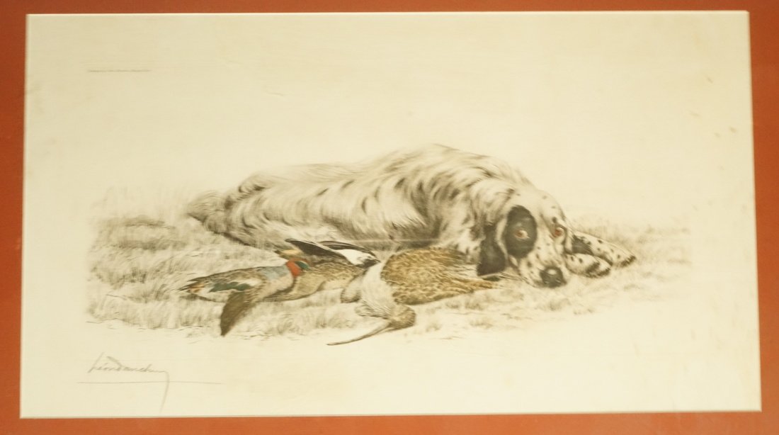 Leon Danchin Lithograph Print of Hunting Dog with (1 of 7)
