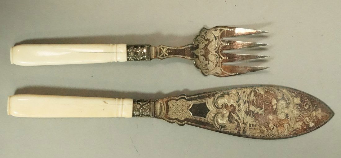 Natural material handled fork and knife set. Etch (1 of 8)
