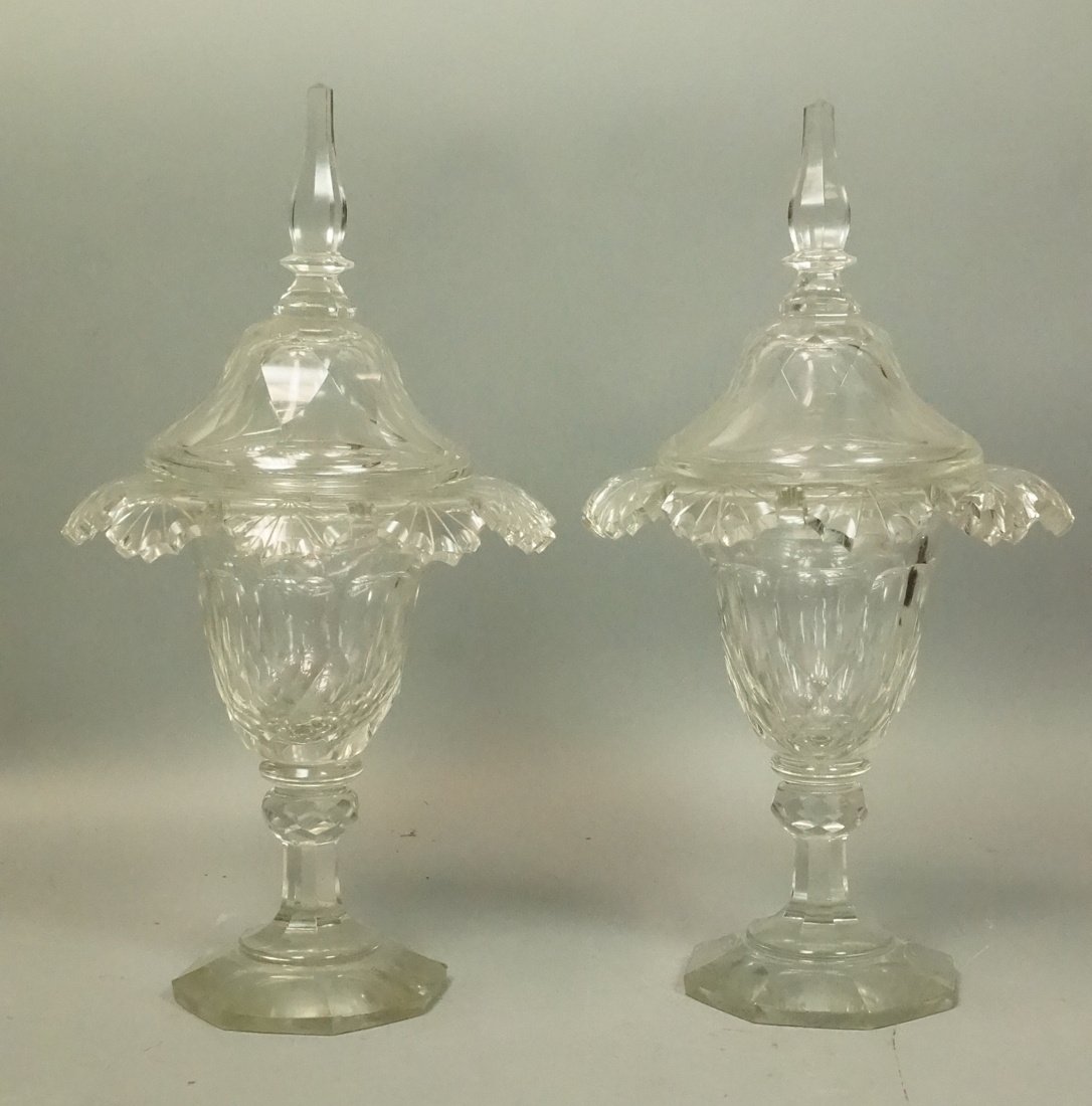 Pair of 19th century lidded compotes. Cut glass s (1 of 6)