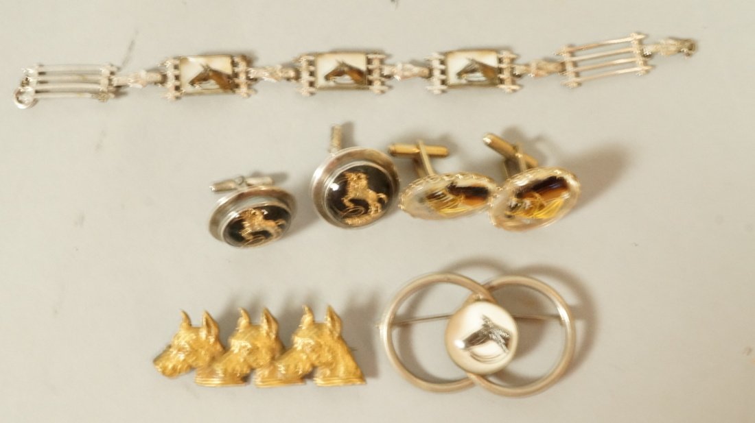 5pcs Horse Intaglio Jewelry and Boxer Pin. 1 Pai: 5pcs Horse Intaglio Jewelry and Boxer Pin. 1 Pair of cufflinks set in sterling.-- Dimensions: : L: 7.25 inches --- US Shipping charge: $10