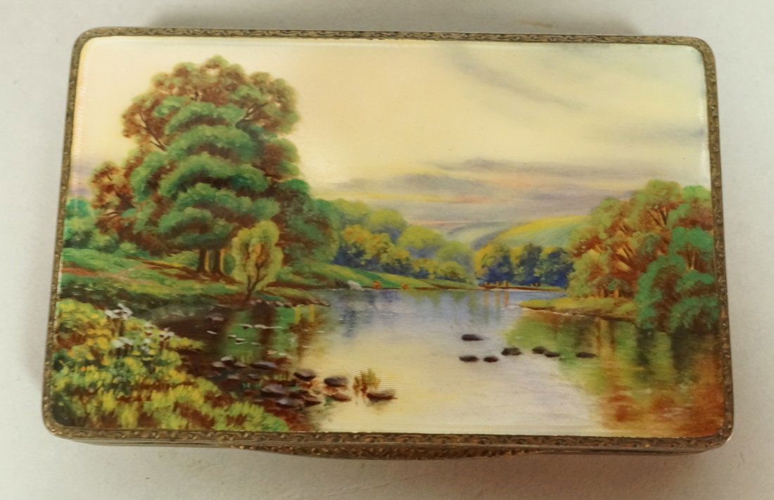 Sterling and Enamel Compact Box.  Scenic enamel T (1 of 5)
