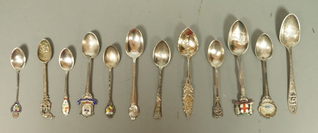 12 Sterling Collector Spoons.  1 Marked 800.  Som (1 of 9)