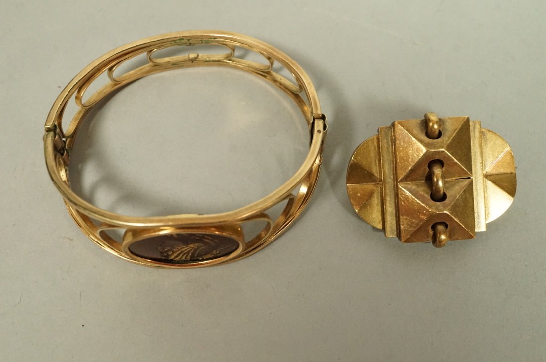 2pcs Victorian Jewelry. Intaglio Bracelet, and V: 2pcs Victorian Jewelry. Intaglio Bracelet, and Victorian Pin.-- Dimensions: --- US Shipping charge: $10