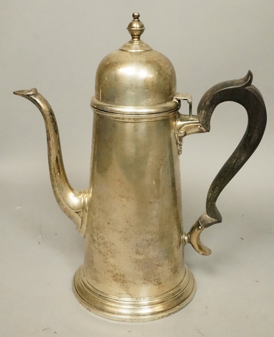 Sterling coffee pitcher with wood handle signed E (1 of 7)